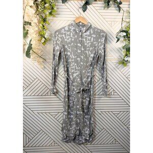 UNIQLO Women's Shirt Dress Long Sleeve Collared Belted Gray White Size XS